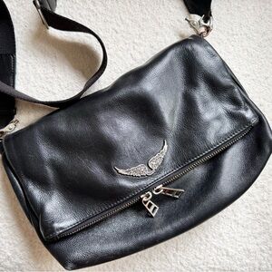 Beautiful Zadig & Voltaire black leather crossbody bag with silver hardware.